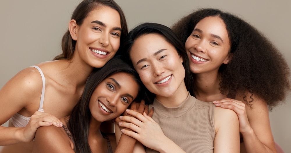 Women,,Portrait,And,Beauty,,Diversity,And,Happy,With,Wellness,,Dermatology